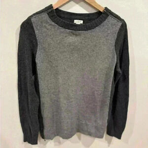 J. Crew Women’s Double Zip Merino Wool Blend Crewneck Sweater Black Gray Size S